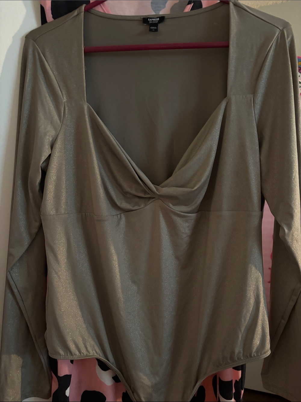 Express Metallic Taupe Long-Sleeve Bodysuit